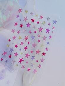 1片蛋白石贝壳浅色果冻星星美甲贴纸，3D银色闪光粉色星星美甲贴花，自粘美甲配件 - 彩色 - 查看 6