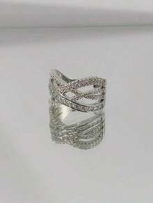 1pc/3pcs High-End, Fashionable, Exaggerated, Super Shiny Cubic Zirconia Rings, Suitable For Daily Fashion, Banquet, Party, Prom, Holiday Gift, Wedding Bride, Adjustable Open Copper Rings For Women - Silver - View 6