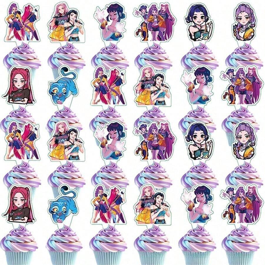 Bộ 24/25 tấm thiệp trang trí chủ đề nhóm nhạc nữ K-POP D Emon Hunter năm 2026, thích hợp trang trí tiệc sinh nhật, tiệc theo chủ đề K-POP. - Nhiều màu - Xem 1