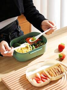 1pc Lunch Box, Portable Divided Bento Box For Students And Office Workers, Microwave , Plastic Double-Layer 3-Compartment Insulated Lunch Container, No Electricity Required, Back To School Essential - Multicolor - View 5
