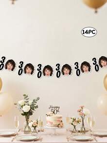 7/14/21 piezas Pancarta personalizada de cumpleaños de hito, foto personalizada, pancarta con rostro personalizado para fiesta de 30/40/50/60/70 años, un toque hilarante para la celebración de cumpleaños, la decoración de fiesta de hito talla grande divertida - Multicolor - Ver 18