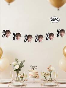 7/14/21 piezas Pancarta personalizada de cumpleaños de hito, foto personalizada, pancarta con rostro personalizado para fiesta de 30/40/50/60/70 años, un toque hilarante para la celebración de cumpleaños, la decoración de fiesta de hito talla grande divertida - Multicolor - Ver 20