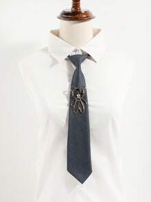 1 pieza Corbata minimalista casual de unicolor con decoración de oso, corbata cómoda y versátil adecuada para uso diario, ir al trabajo, fiestas y combinaciones - Multicolor - Ver 2