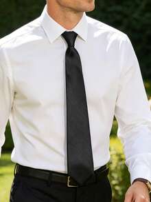 1pc Men's Solid Color Tie, Diagonal Striped Business Formal Handmade Necktie - Black - View 11
