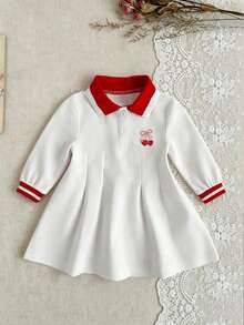 Baby Girl Cherry Print Long Sleeve Dress - White - View 2
