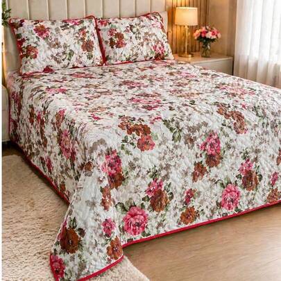 Cobre Leito Queen Floral 2,40x2,20 Matelado Toque Macio Leve e Confortável
