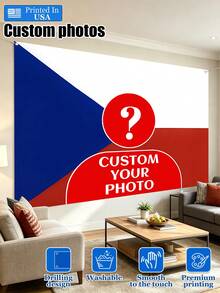 Customization Personalized Czech Republic Flag Pattern Design Pattern Family Photo, Couple, Sisters Photo  Flags ,Customized Banners & Pennants,Background Decoration For Wall Fabric, 2D Flat  Tapestry, Custom Garden Flags, Garden Decoration,Personalized DIY Homemade Items,  As Birthday Gifts, Gift Room Banners, Wall Banners, University Dormitory Decoration, Outdoor, Family, Graduation,Wedding, Souvenir Customization, Suitable For All Seasons' Wall Fabric, Washable, Machine Washable, Lightweight, Comfortable,Punch Hole Unique Design, Suitable For Her Personalized Ideal Decorative Gifts, Suitable For Her, Him, Family, Father, Mother, Lover, Daughter, Son, Friends, Classmates. Perfect For Camping, Traveling, Home Life, Daily Life, Office Decoration, Birthday, Anniversary, Valentine's Day, Thanksgiving, Christmas, Halloween, Mother's Day, Father's Day, Wedding, Easter, New Year Gifts,  Car, Bedroom, Living Room, Office, Outdoor Camping, Beach, Yoga Party,Outdoor Flag Wall Tapestry - Multicolor - View 2