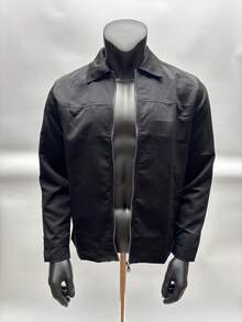 1pc Men's Zip-Up Collar Design Casual Jacket, Lightweight, Versatile, Suitable For Daily Casual, Work, Travel And Formal Occasions, Spring/Autumn, 100% Polyester - Black - View 4
