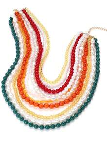 ZAA Stacked Bead Necklace, Light Luxury Design Bead Collarbone Chain Exaggerated Creativity Multi-Layer Baroque Faux Pearl Necklace Wholesale - Multicolor - View 6