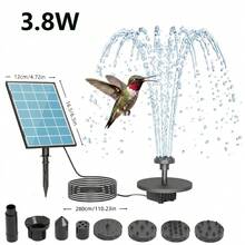 3.8W Solar Powered Fountain Pump With Floating Lotus, Solar Powered Bird Bath Fountain With Ground Stake, Upgraded Detachable Panel And Multiple Nozzles, Suitable For Outdoor Garden, Pond, Swimming Pool, Yard Water Fountain - Black - View 13