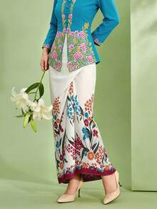 1 buah Rok Kebaya Nyonya Elegan Motif Bunga untuk Wanita, Musim Semi/Panas (Atasan Tidak Termasuk) - Putih - View 3