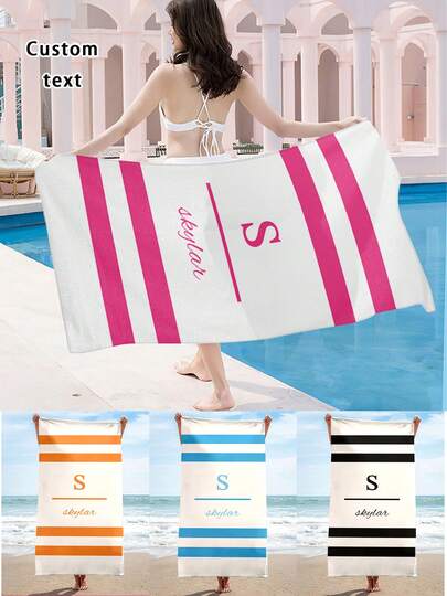 1 pieza Toalla de playa personalizada y personalizada, nombre imprimible - Estilo moderno de tela de poliéster mezclada, material de punto súper absorbente, tema de dibujos animados, rectangular - Unisex - Ideal para fiestas en la piscina, excursiones a la playa en verano - Regalo perfecto para adultos, familia y amigos - Decoración de baño - Esencial de viaje - Accesorio de viaje - Esencial de playa
