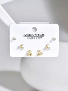 3 Pairs Women's Cute Crystal Cherry Stud Earrings Set, Delicate Versatile For Daily Wear - Multicolor - View 8