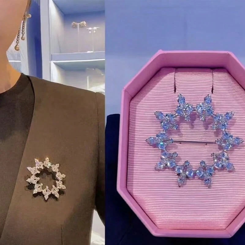 Swarovski Idyllia 情侶款男士胸針女士胸針雪花胸針飾品配件生日禮物女新年禮物情人節禮物聖誕禮物，晚宴商務胸針成人禮禮物 - 白色 - 查看 1