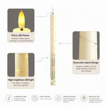 6pcs/Set Remote Control Flameless LED Candle Lights With Realistic Flickering Flame Effect, Long Straight Candle Holders With Lighting String, Battery Powered Rotating Switch (Batteries Not Included), Ivory White Plastic Candle Holders, Suitable For Dinner, Valentine's Day, Wedding, Carnival, Party Decoration - 6pcs/set Remote Control - View 6