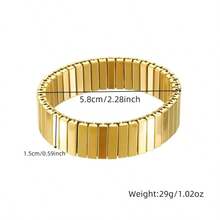 1pc Versatile Gold & Silver Color Bracelet, Stainless Steel Elastic Bangle, Fashionable Summer Accessory For Women - Multicolor - View 6