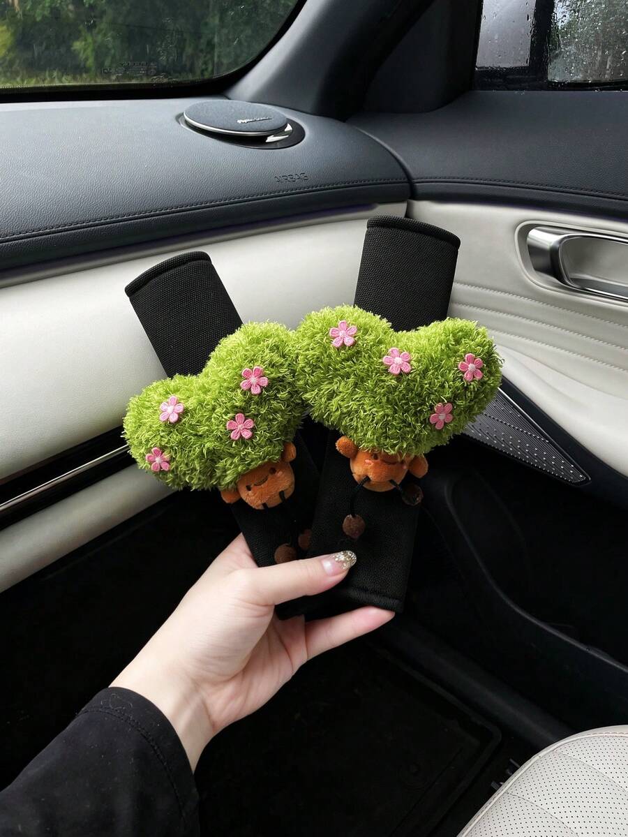 1/2pcs New Cute Heart Tree Plush Doll Car Safety Belt Shoulder Pad Cartoon Flower Tree Safety Belt Cover - Random Styles - View 1