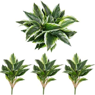Set da 2/4/6 piante verdi tropicali artificiali - Piante artificiali da esterno da 40 cm, resistenti ai raggi UV, steli di foglie verdi finte, adatte per portico, terrazza, balcone, vaso da giardino o decorazione interna