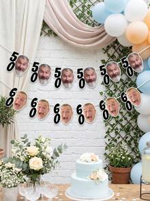 7/14/21 piezas Pancarta personalizada de cumpleaños de hito, foto personalizada, pancarta con rostro personalizado para fiesta de 30/40/50/60/70 años, un toque hilarante para la celebración de cumpleaños, la decoración de fiesta de hito talla grande divertida - Multicolor - Ver 5