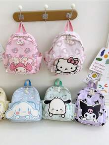 SANRIO 可愛卡通 Hello Kitty 迷你印花後背包，學生書包，輕量旅行背包，高品質耐用休閒日用包，附可愛角色印花，舒適加厚肩帶，時尚款 - 彩色 - 查看 2
