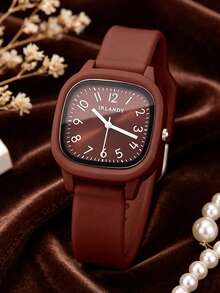 1 Set/1pc Women's Three-Color Square Dial Silicone Quartz Watch Set - Versatile Casual Accessory & Birthday Gift - Multicolor - View 6