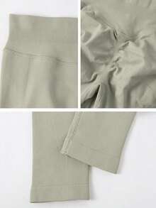 Leggings deportivos negros para mujer, tela sin costuras de canalé, cintura alta, efecto levantador y moldeador, ideal para yoga, gimnasio, correr, tenis, entrenamiento y uso casual al aire libre, primavera y verano - Gris Claro - Ver 4