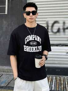 Summer Graphic Lettering Drop Shoulder T-Shirt - Black - View 6