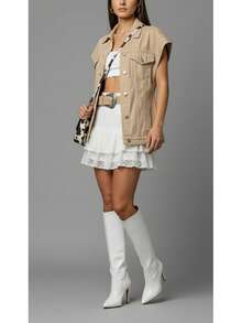 Women's Pointed Toe Knee-High Boots - trắng - Xem 6