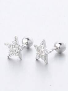 1 Pair S925 Sterling Silver Cute Small Star Stud Earrings For Women, Charming Sparkling Five-Pointed Star Earring Pins, Korean Stylish Design, Refined Versatile Screw-Back Style, Daily Ear Care, Fashion Accessory - Star - View 11