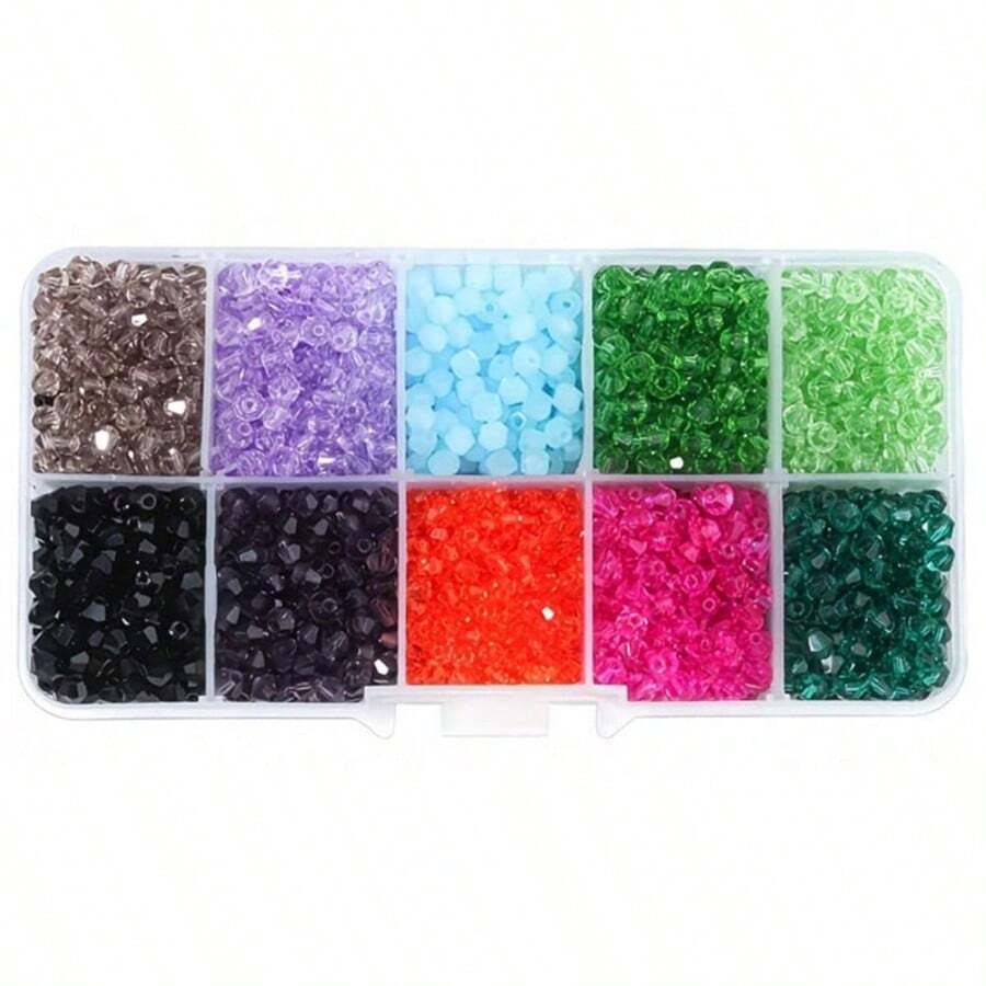400pcs/10 Compartments Colorful Diamond Cut Crystal, DIY Necklace, Bracelet, Earring, Hair Accessory Making Kit - Multicolor - View 1