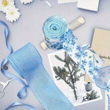 1/2 Roll Blue Floral Butterfly Decorative Ribbon Set, Polyester Fiber Craft Ribbon Suitable For Wedding, Bouquet Wrapping, Gift Packaging, Holiday Decoration, Clothing Sewing Decoration, Making Bows And More - Multicolor - View 3