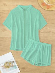Swim Basics Conjunto De 2 Piezas/conjunto De Blusa Y Pantalones Cortos Para Mujer - verde menta - Ver 8