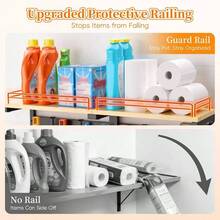 Broom Holder Wall Mount With Shelf Guard Rail, Upgraded No - Fall Storage, 120 Lbs Heavy Duty Cleaning Organizer, 5 Clamps 4 Hooks, Thick Metal Wood Rack Laundry Room Garage - Initial - View 3