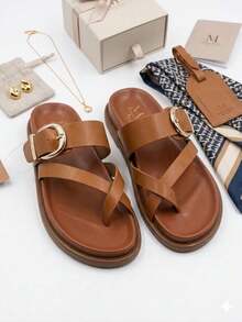 Women Flat Sandals - Camel - View 2