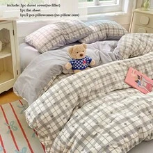 3/4件套床上用品，黑色领结图案被套套装，浅灰色格子印花床品套装，柔软透气，可机洗，现代简约卧室床上用品，适合所有季节，适用于客房、出租房、宿舍、家庭卧室，包含1个被套（不含填充物）、1个床单、1/2个枕套（不含填充物）。 - 淺灰色 - 查看 2