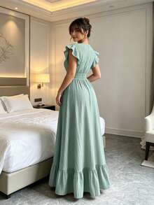 Women's Casual And Simple Maxi Dress With Waist, Suitable For Vacation - Xanh lá nhạt - Xem 3