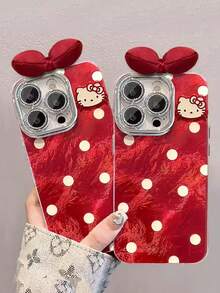 SANRIO 1 chiếc ốp lưng Precision Glacier Dot Pattern Kitty + Bow Design tương thích với iPhone 11-17 Pro Max - Đỏ - Xem 2