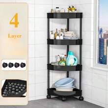 1pc 4-Tier Floor Standing Corner Storage Rack, Multi-Purpose Tripod Shelving Unit, Sturdy Moisture-Resistant Plastic Organizer Shelf, Space-Saving Easy-Assemble Corner Storage Holder, For Spices, Canned Goods, Kitchen Supplies, Books, Decor Items, Potted Plants, Laundry Supplies, Toiletries, Suitable For Kitchen, Living Room, Bathroom, Laundry Room, Balcony, Bedroom, Study, Office, Dorm Room, Apartment, Perfect Housewarming Gift For Renters, First-Time Home Buyers, Home Decor & Organizing Enthusiasts - màu đen - Xem 3