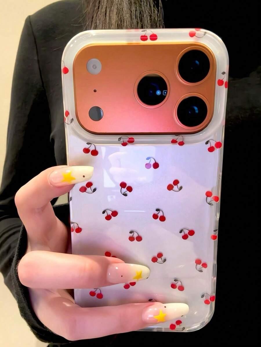 Cute Cherry Silver Minimalist Phone Case Compatible With IPhone 17 Pro Max, 17 Pro, 16, 15, 14, 13, 12 Pro Max, Cute Shockproof Soft Case