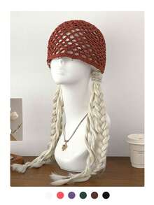 1pc Hollow Out Beaded Slouchy Beanie For Women, Summer Stylish Knit Headwrap, Fashion Casual Solid Color Pullover Hat For Street Look - Silver Beaded Tassel Mesh - View 10