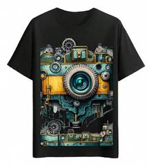 Vintage Stylized Mechanical Camera T-Shirts - 黑色 - 查看 6