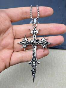 Dây chuyền mặt hình thánh giá phong cách Gothic cổ điển, dây đeo áo len unisex kiểu dáng cổ điển, dây chuyền thép không gỉ dành cho nam và nữ. - Bạc - Xem 1