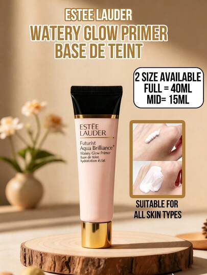 ESTÉE LAUDER Watery Glow Primer – Futurist Aqua Brilliance Base De Teint Hydratation Éclat, (40ml Full-Size, 15ml Mini-Size) Foundation Primer For All Skin Types, Hydrating & Radiant Makeup Primer With Smooth Texture, Enhances Skin Glow & Prolongs Makeup Wear, Dermatologist-Tested, Non-Comedogenic, Travel-Size Beauty Essential For Daily & Party Looks, French Luxury Cosmetics, Perfect Gift For Women, Must-Have For Flawless Complexion​