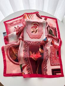 1pc Vintage Ocean Elements Starfish & Shell Lightweight Scarf, Women's Silk-Like Headscarf, Suitable For Beach, Street, Daily Wear, Vacation, Decorative Ribbon - Multicolor - View 2