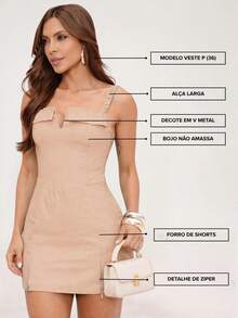 TETE FASHION WOMEN'S SHORT JUMPSUIT WITH V-NECK, ELEGANT TAILORED - 杏仁棕色 - 查看 5