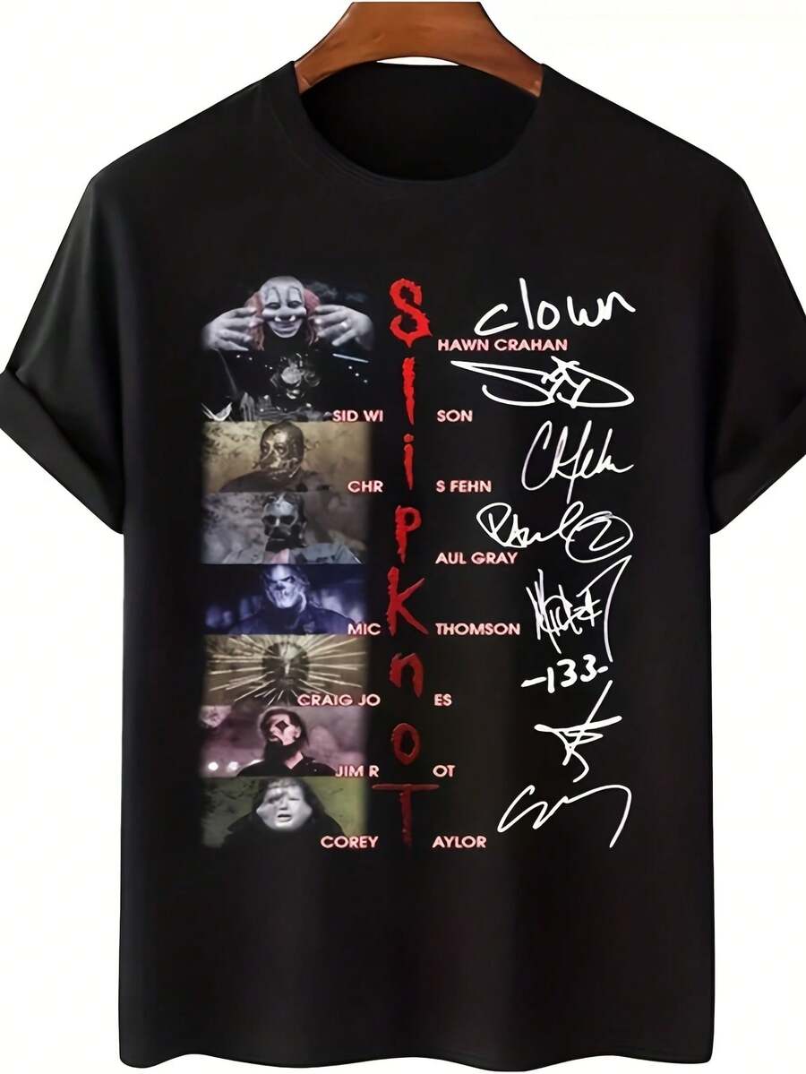 Men's T-Shirt With Band Logo Signature, Printed With The Names Of The Band Members. - Crew Neck Pullover T-Shirt, Suitable For Concerts, Casual Wear And Fitness. - Signatures Of Legendary Band Members, A Gift For Fans (An Original Gift For Musicians And Fans), Perfect For Everyday Wear. Casual Cotton T-Shirt, Soft, Light And Comfortable. Cotton Daytime Comfort, Stylish Casual Design. Ideal For Men And Women. Crew Neck T-Shirt, Gym Top, Going Out Top, Outdoor Clothing, Holiday, Graduation, Fitted, Slogan T-Shirt, Quote T-Shirt, Minimalist Graphic T-Shirt, Funny Graphic Tee, Beach Party, Surfing, Picnic, Gift, Airport Outfit, Spring, Coordinates Sets. Women's Summer, Understated Summer Outfits, Summer Coordinates, Event Dresses, Autumn, Winter, All Seasons, Birthday Dress, Party Outfits, Rave Outfit, Office Wear. Women's Curves. Casual Clothing For Women, Gym Wear For Women, Resort Style, Classic Unisex Graphic T-Shirt QOTJ - Black - View 1