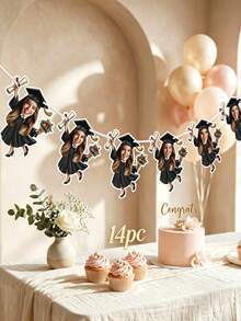 OBOVAY 7/14/21 piezas Pancartas personalizadas de fotos de graduación, banderas con caras de graduados divertidas, decoraciones de fiesta de graduados de dibujos animados personalizadas, adecuadas para ceremonia de graduación, telón de fondo, cabina fotográfica, perfectas para graduados de escuela secundaria/universidad - Negro - Ver 9