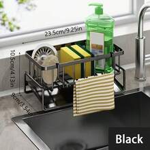 1 pieza Cesta de plástico para fregadero de cocina con bandeja de drenaje, estante de almacenamiento multifuncional para esponja, líquido lavavajillas y paño, organizador a prueba de óxido para encimera, adecuado para accesorios de cocina y baño - Multicolor - Ver 4