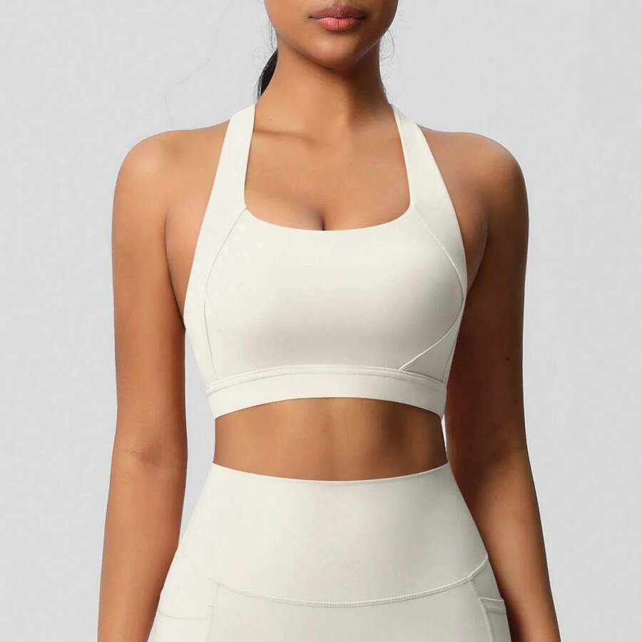 Sujetadores de Yoga para Fitness para mujer, ropa interior Sexy con tirantes, belleza en la espalda, Push Up, deportes, Top corto para correr, ropa de Yoga: 100500868 - Marfil claro - Ver 1