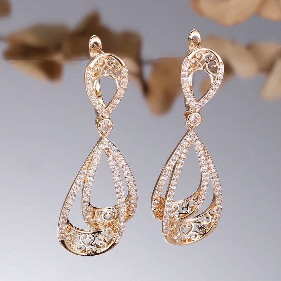 Vanel 1Pair Chic Golden Statement Earrings, Sparkling Filigree & CZ ...